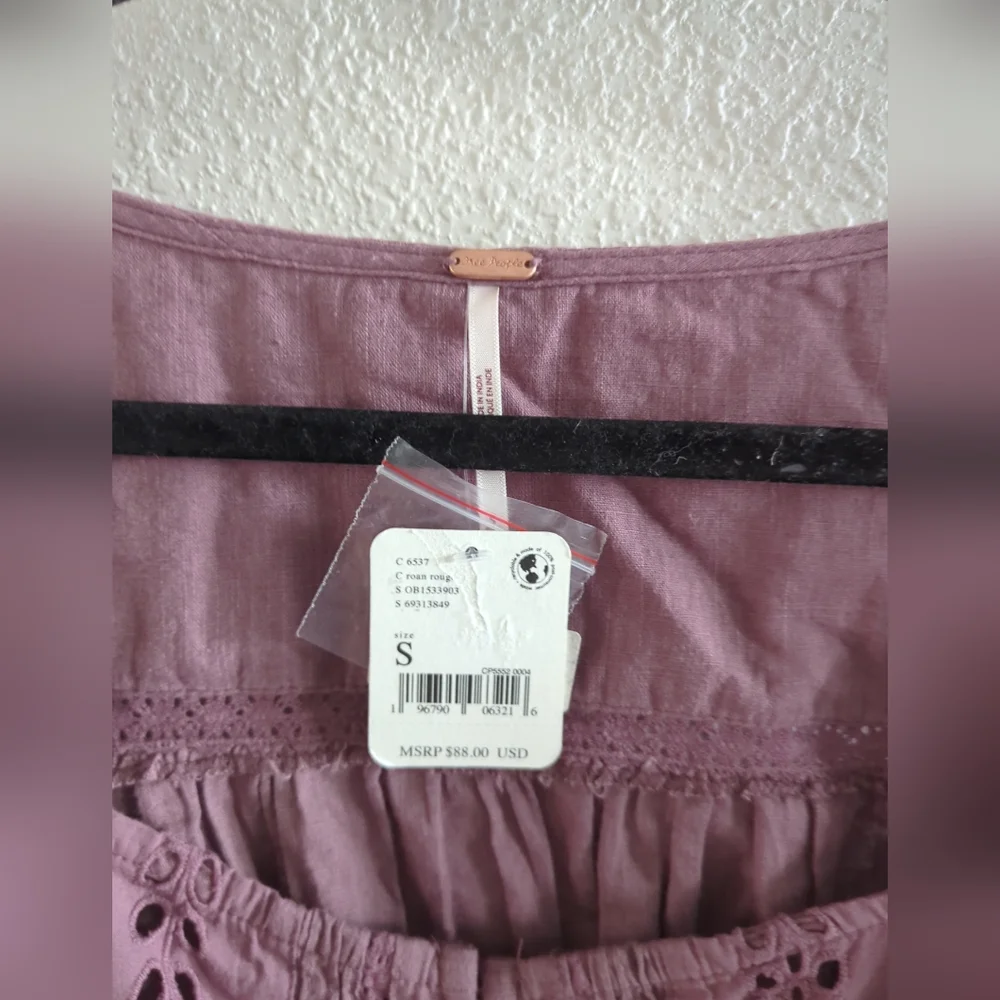 NWT Free People Joi Eyelet Crop Blouse in Roan Rouge Size Small $88